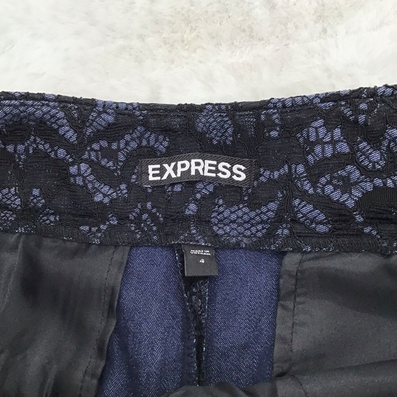 Express Lace Floral Flat Front Side Zip Pocket Shorts Black/Blue Size 4 - Picture 6 of 7